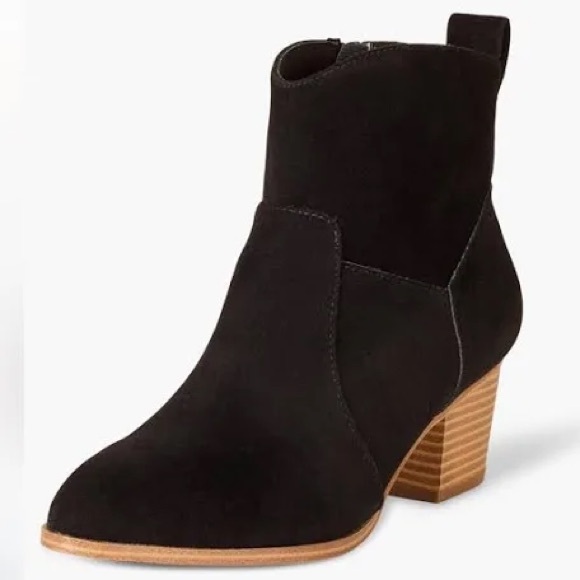 Amazon Essentials Shoes - Amazon Essentials Black Faux Suede Ankle Boots Block Wooden Heel Western 9.5